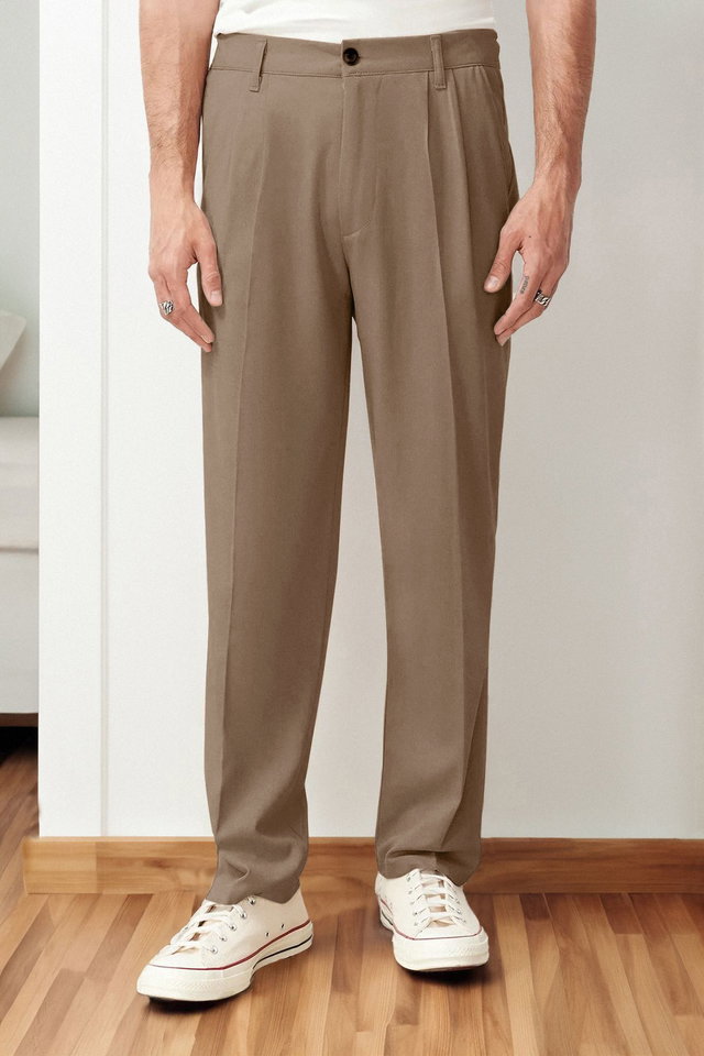 Beige - Black Pleated Classic Baggy Fit Fabric Trousers TMNSS24PL00024