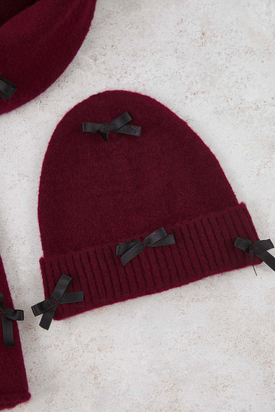 Soft Textured Ribbon Detailed 2-Piece Knitted Scarf-Beret Set TWOAW26AT00000