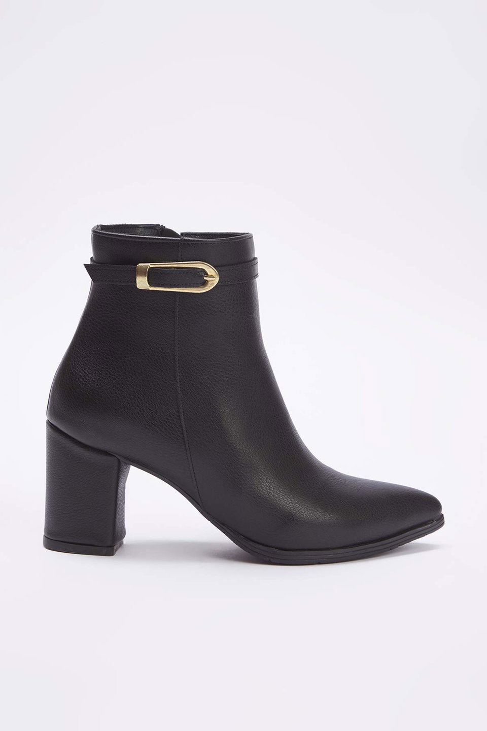 Buckle Detailed Pointed Toe Block Heel Ankle Boots for Women TAKAW26BO00059