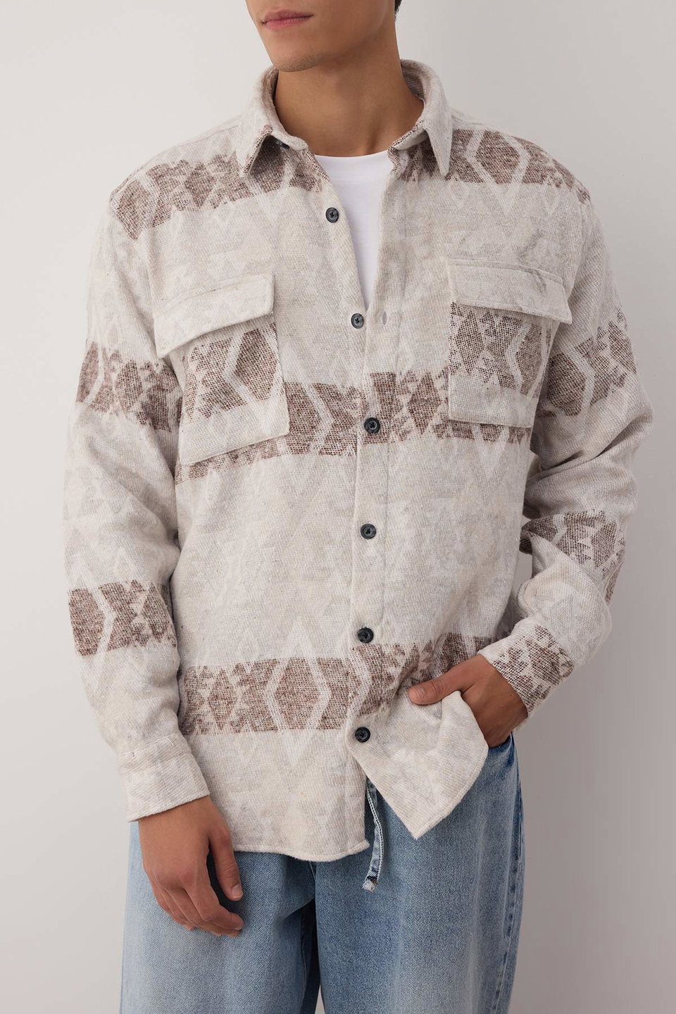 Unisex Regular Fit Double Pocket Flap Ethnic Winter Lumberjack Jacket Shirt TMNAW23GO00119