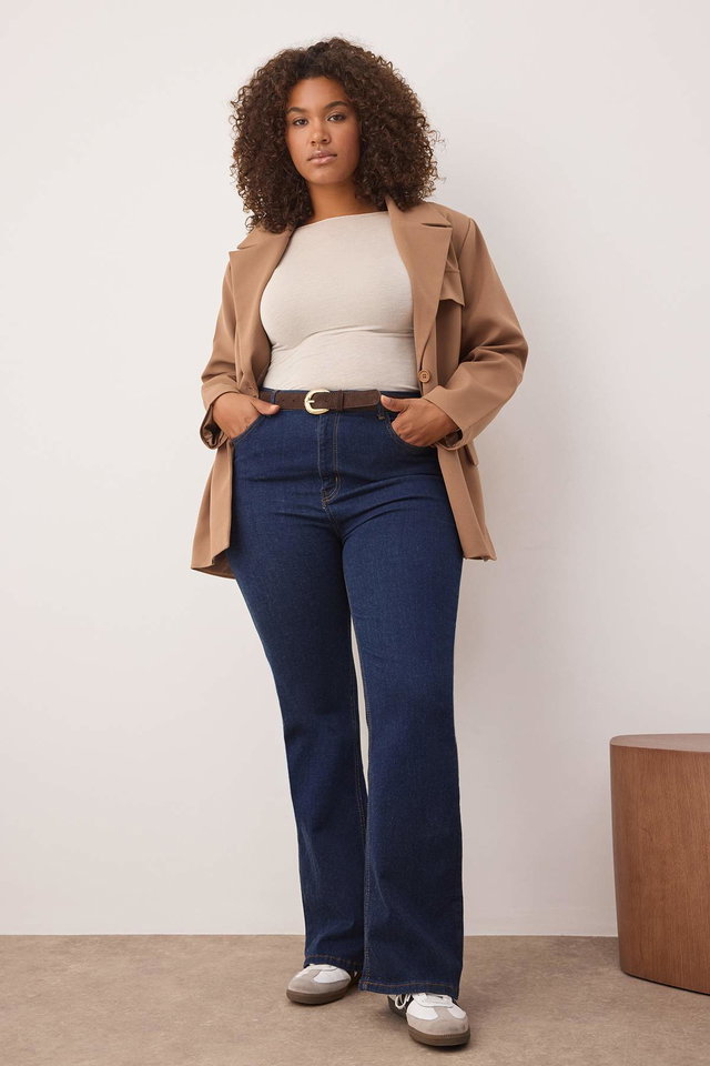 indigo - Black High Waist Stretch Fabric Spanish Leg Flare Fit Plus Size Jeans Tbbaw23Je00001