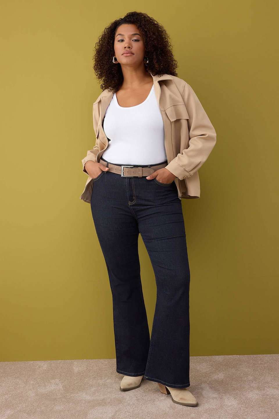 High Waist Flared Denim Plus Size Flare Jeans TBBAW26CJ00030