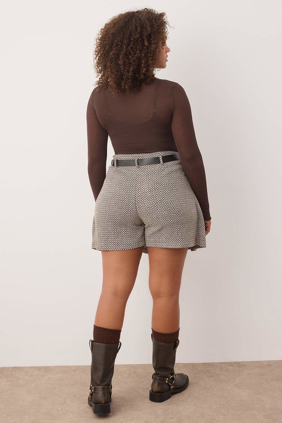 Multicolored Winter Belted Woven Short Plus Size Skirt-Look Shorts TBBAW26AP00003