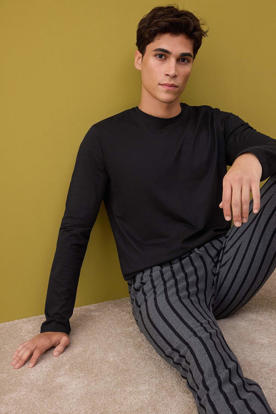 Regular Fit Striped Textured Knitted Pajama Set TMNAW26PT00006