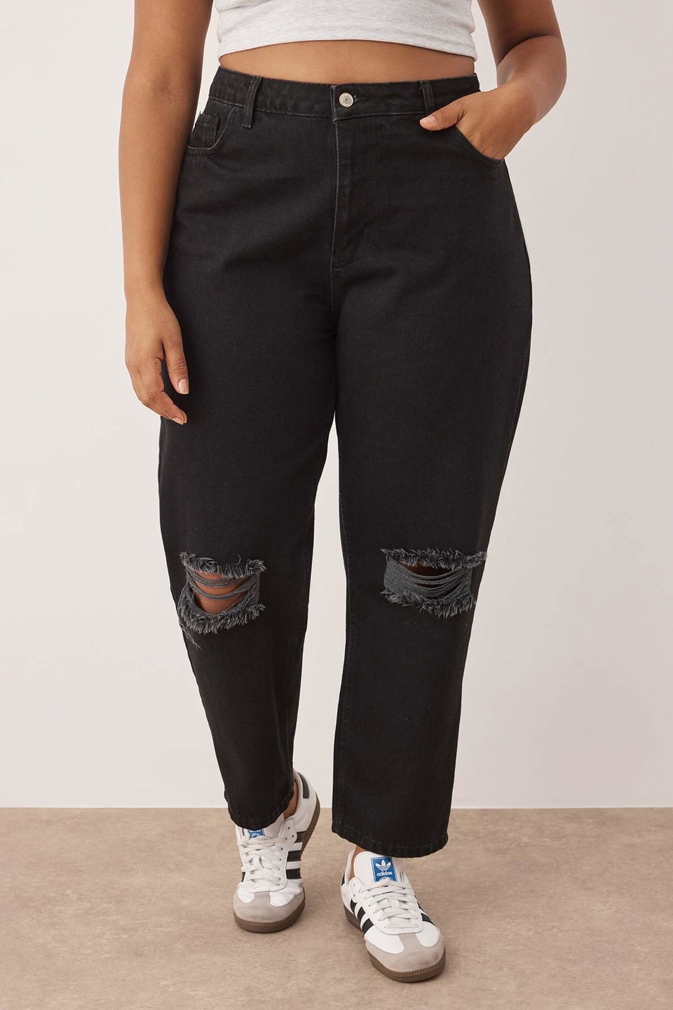 Destroy Detailed Mom Fit Denim Plus Size Jeans Tbbss23Cj00019