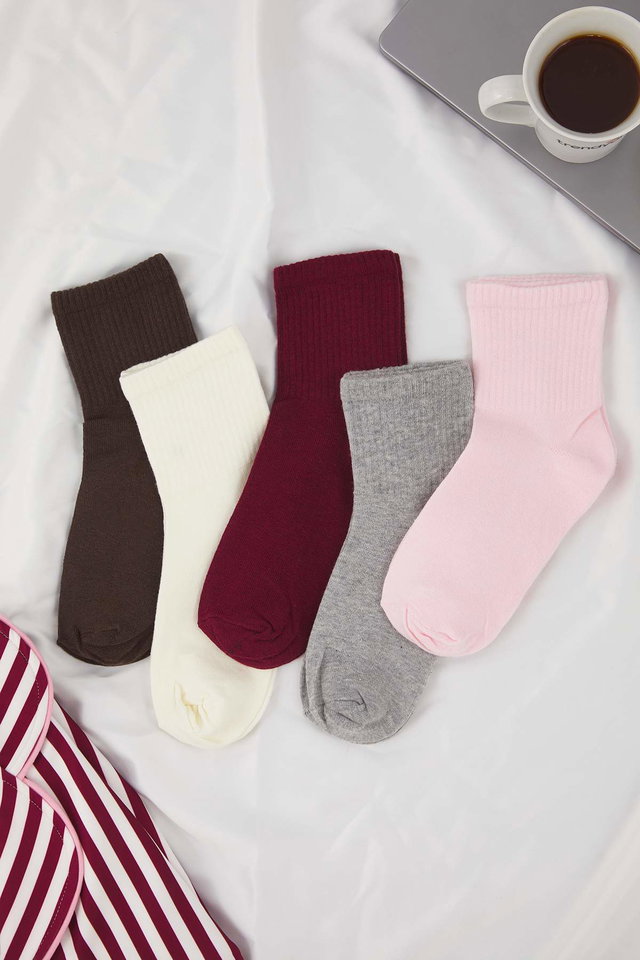 Gray–Multicolor - Gray-Multicolored 5-Pack Cotton Knitted Socks TWOSS21CO0015