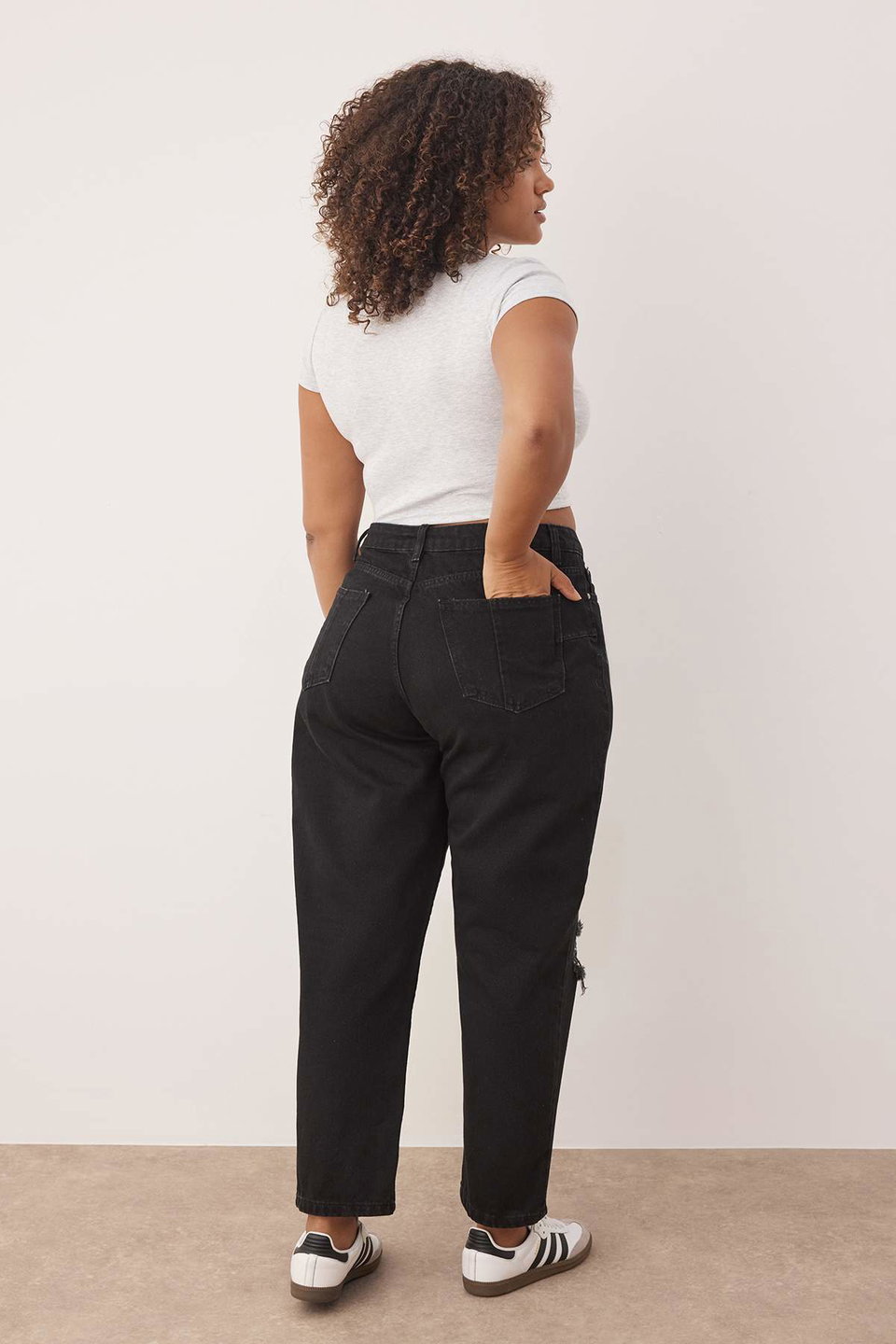 Destroy Detailed Mom Fit Denim Plus Size Jeans Tbbss23Cj00019