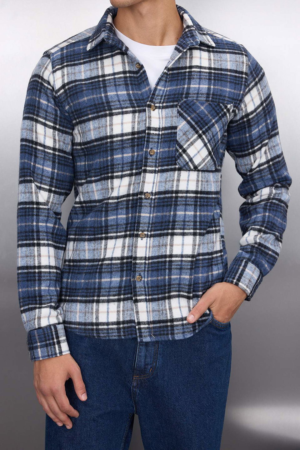 Slim Fit Winter Checkered Plaid Lumberjack Shirt TMNAW22GO0090