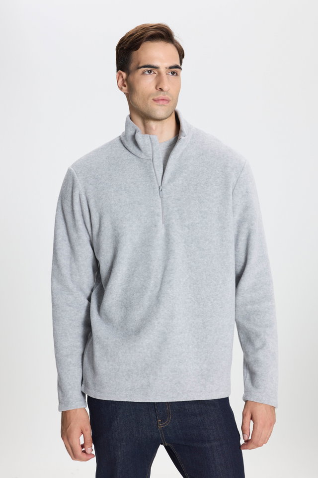 Gray melange - Anti-Pilling Non-Pilling Bato Collar Cold-Proof Men's Standard Fit Sweatshirt Fleece