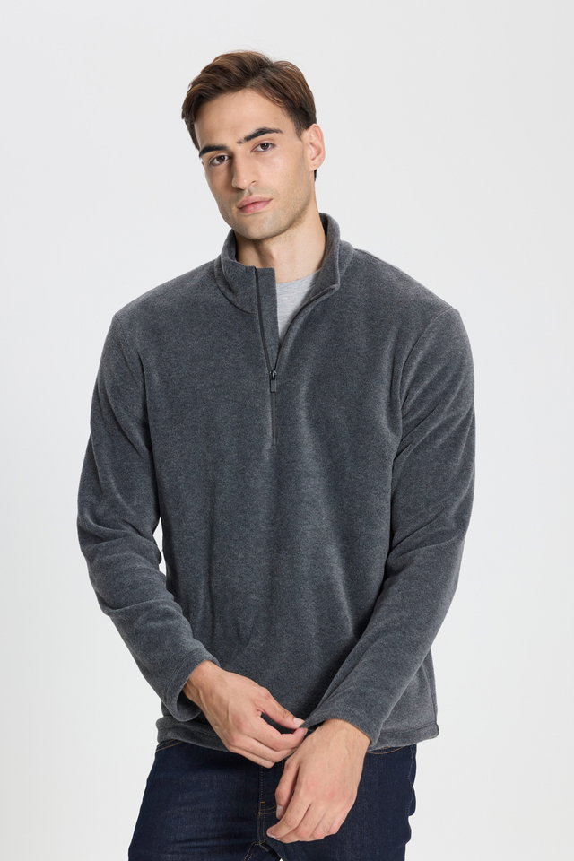 Anthracite Melange - Anti-Pilling Non-Pilling Bato Collar Cold-Proof Men's Standard Fit Sweatshirt Fleece