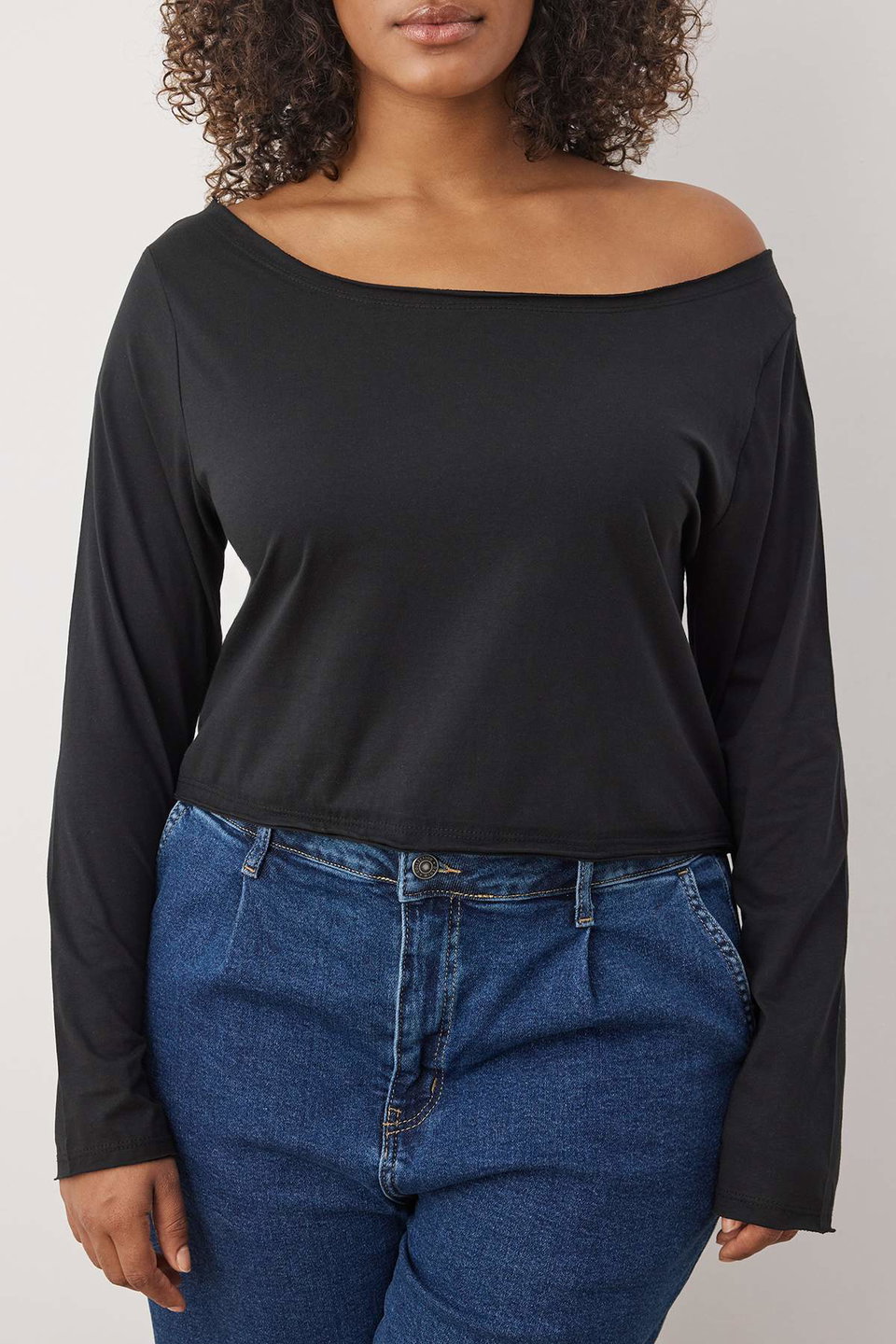 2-Pack 100% Cotton Asymmetrical Boat Neck Crop Knit T-Shirt TBBAW26BF00001