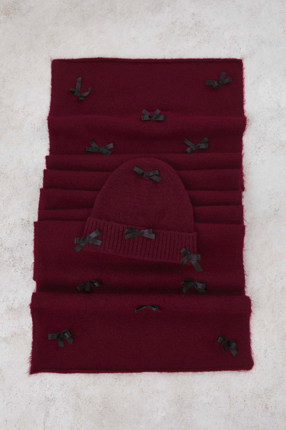 Soft Textured Ribbon Detailed 2-Piece Knitted Scarf-Beret Set TWOAW26AT00000