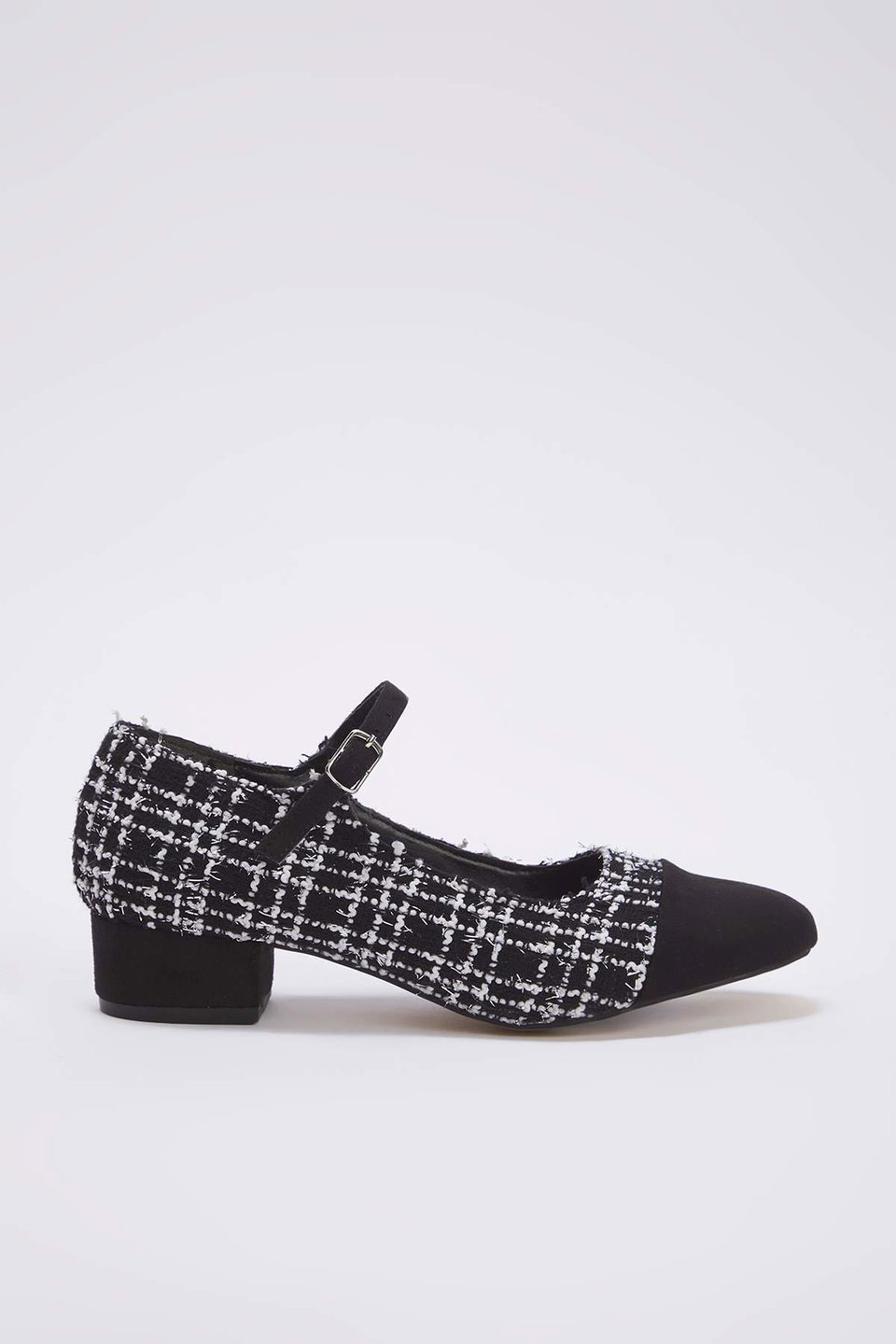 Tweed Round Toe Mary Jane Women's Block Heel Shoes TAKAW26TO00004
