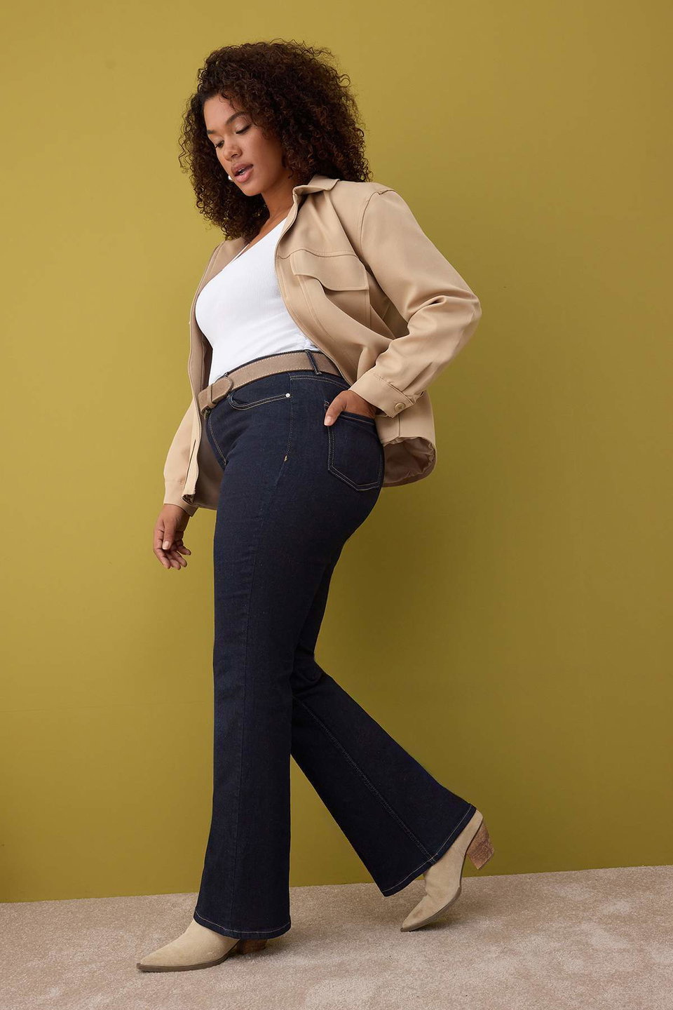 High Waist Flared Denim Plus Size Flare Jeans TBBAW26CJ00030