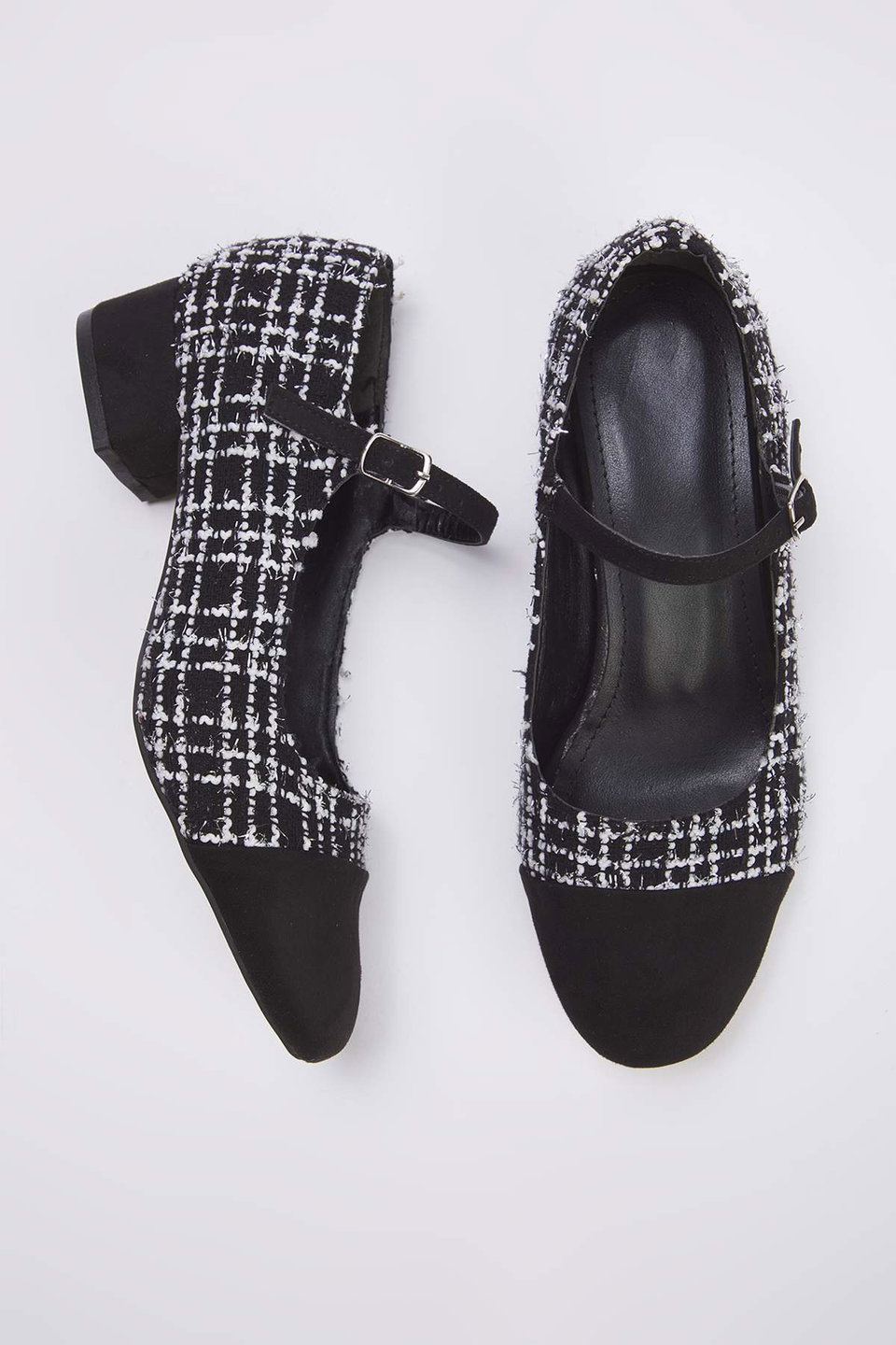 Tweed Round Toe Mary Jane Women's Block Heel Shoes TAKAW26TO00004