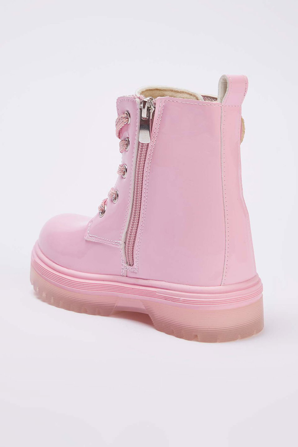 Zippered and Laced Little Girl's Kids' Combat Patent Leather Boots TAKAW26BO00009