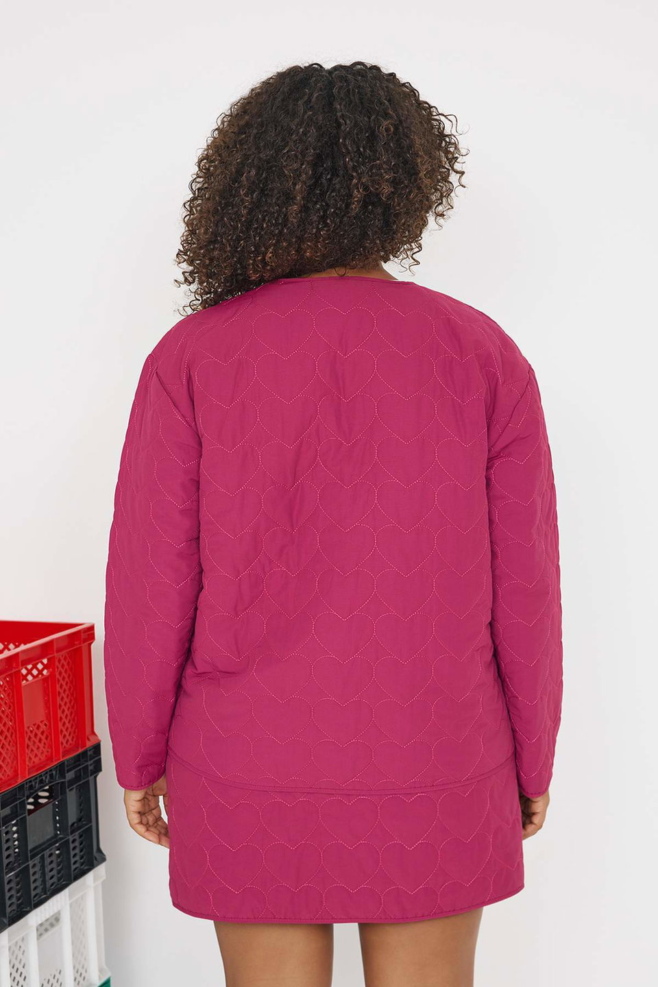 Teen Quilted Heart Patterned Plus Size Jacket TBBAW26AG00018