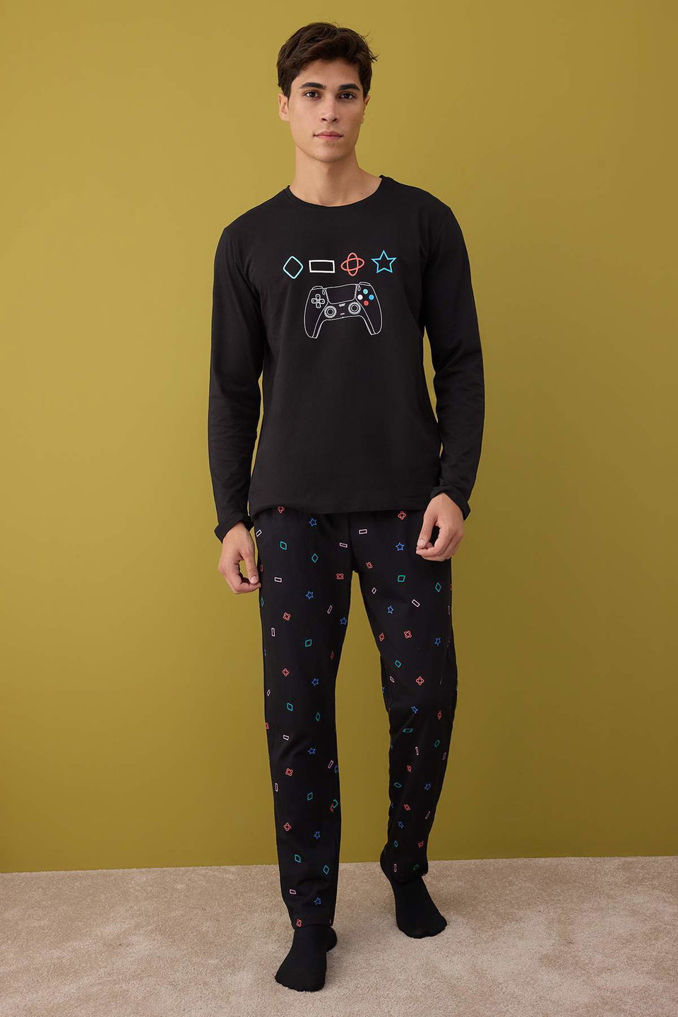 Regular Fit Printed Knitted 100% Cotton Pajama Set TMNAW24PT00012