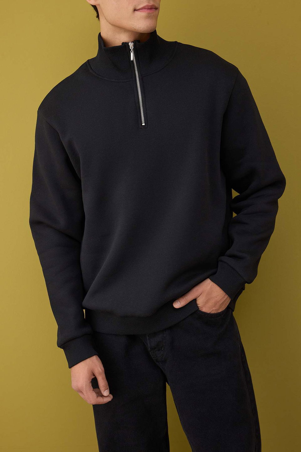 Regular/Normal Cut Stand Collar Thick Polar Fleece Sweatshirt TMNAW26SW00021