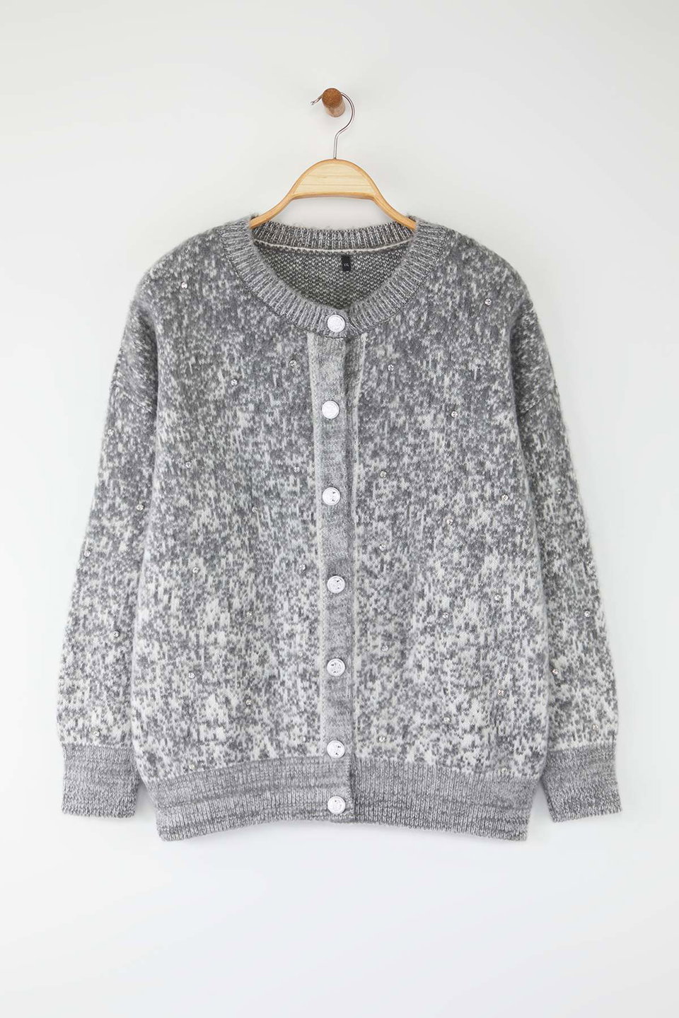 Button Detailed Soft Textured Patterned Jacket-Look Knitwear Cardigan TBBAW26AV00022