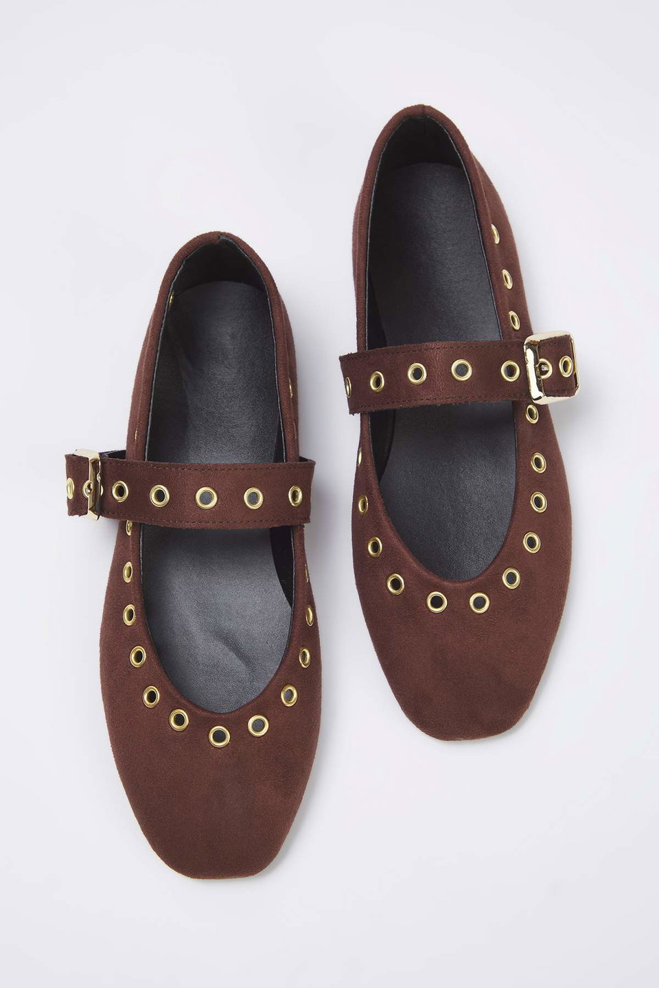 Suede Eyelet Detail Buckled Almond Toe Women's Ballerina TAXSS25BE00039