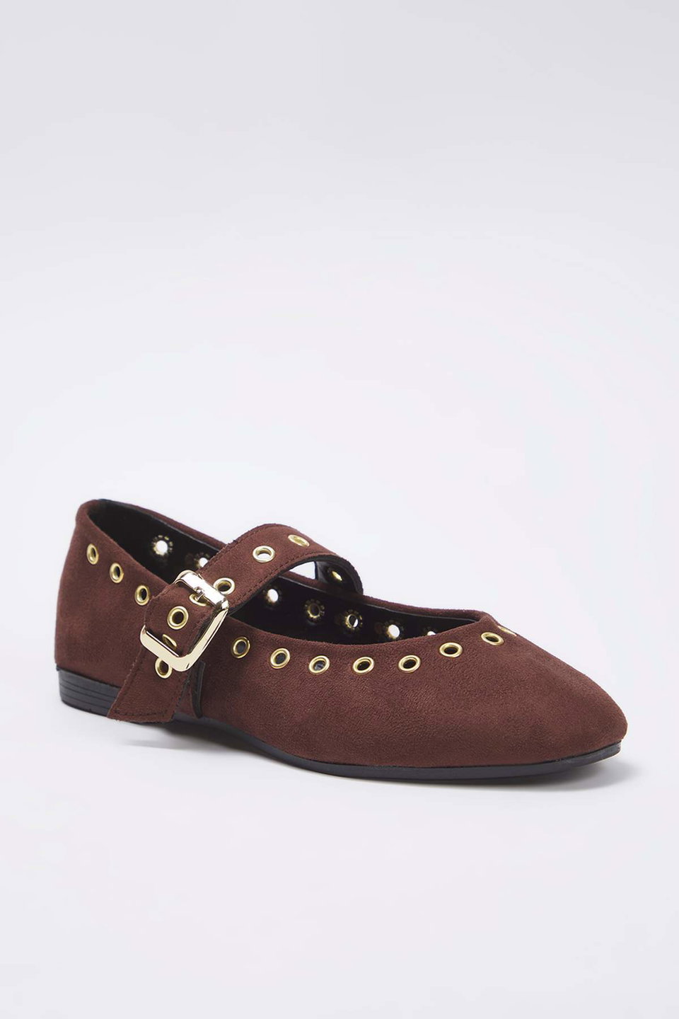 Suede Eyelet Detail Buckled Almond Toe Women's Ballerina TAXSS25BE00039