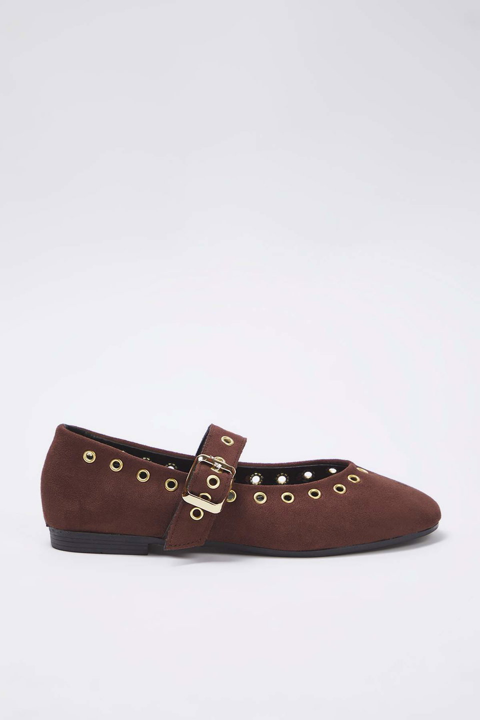 Suede Eyelet Detail Buckled Almond Toe Women's Ballerina TAXSS25BE00039