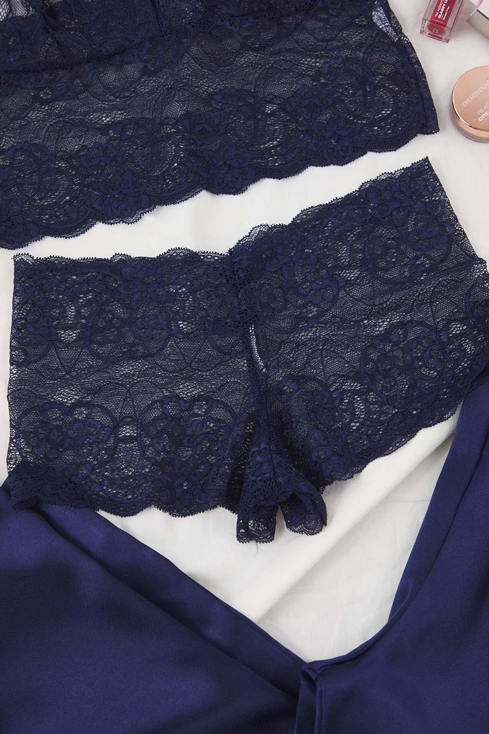 3-Piece Dowry Set Lace Top, Satin Bottom Suspender Panty Woven Pajama Set THMAW26PT00077