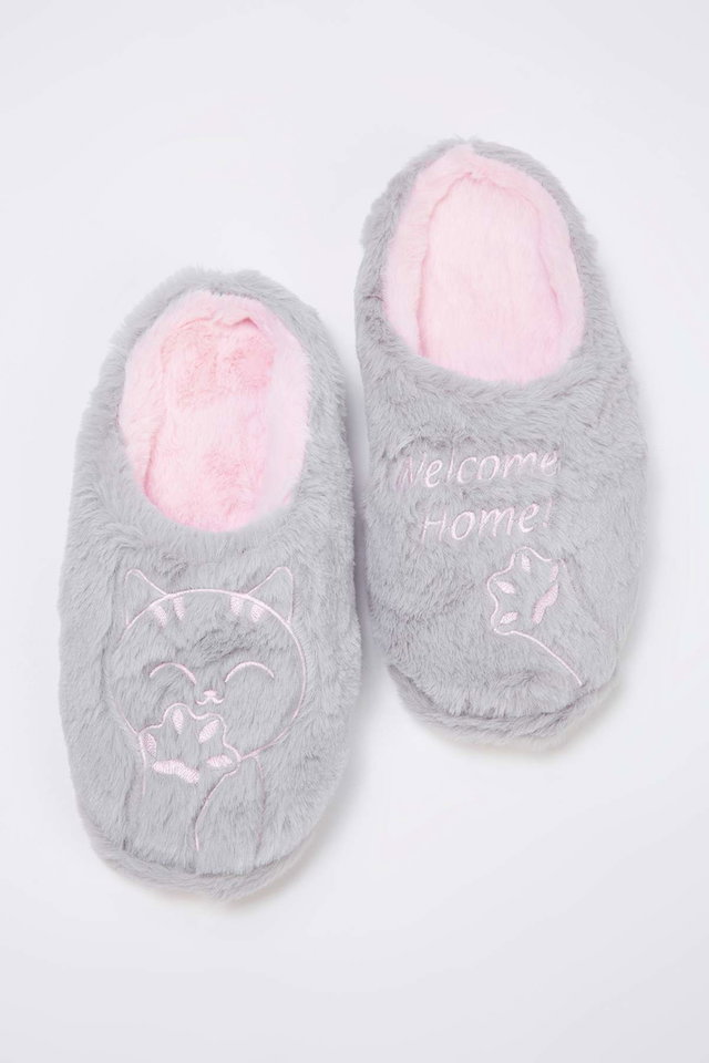 Grey - Gray Plush Women's Home Slippers TAKAW26ER00010