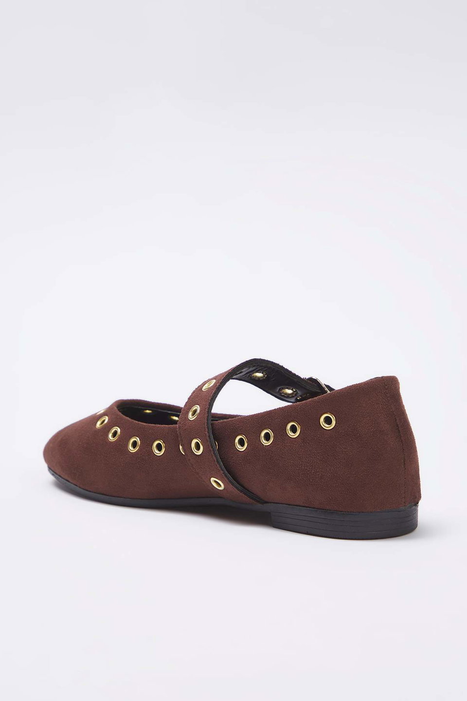 Suede Eyelet Detail Buckled Almond Toe Women's Ballerina TAXSS25BE00039