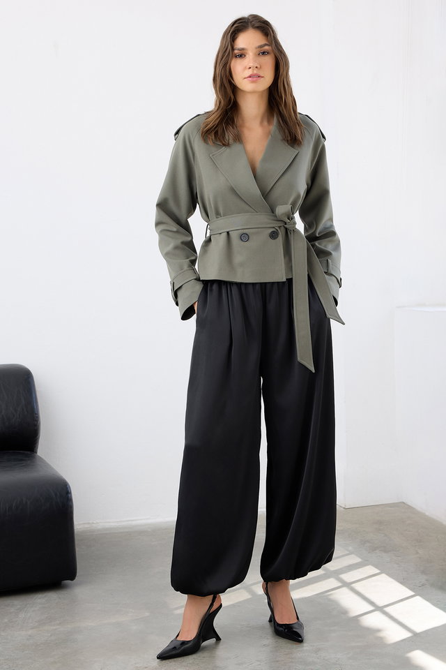Khaki - Mink Premium Woven Crop Blazer Jacket TWOSS24BC00010
