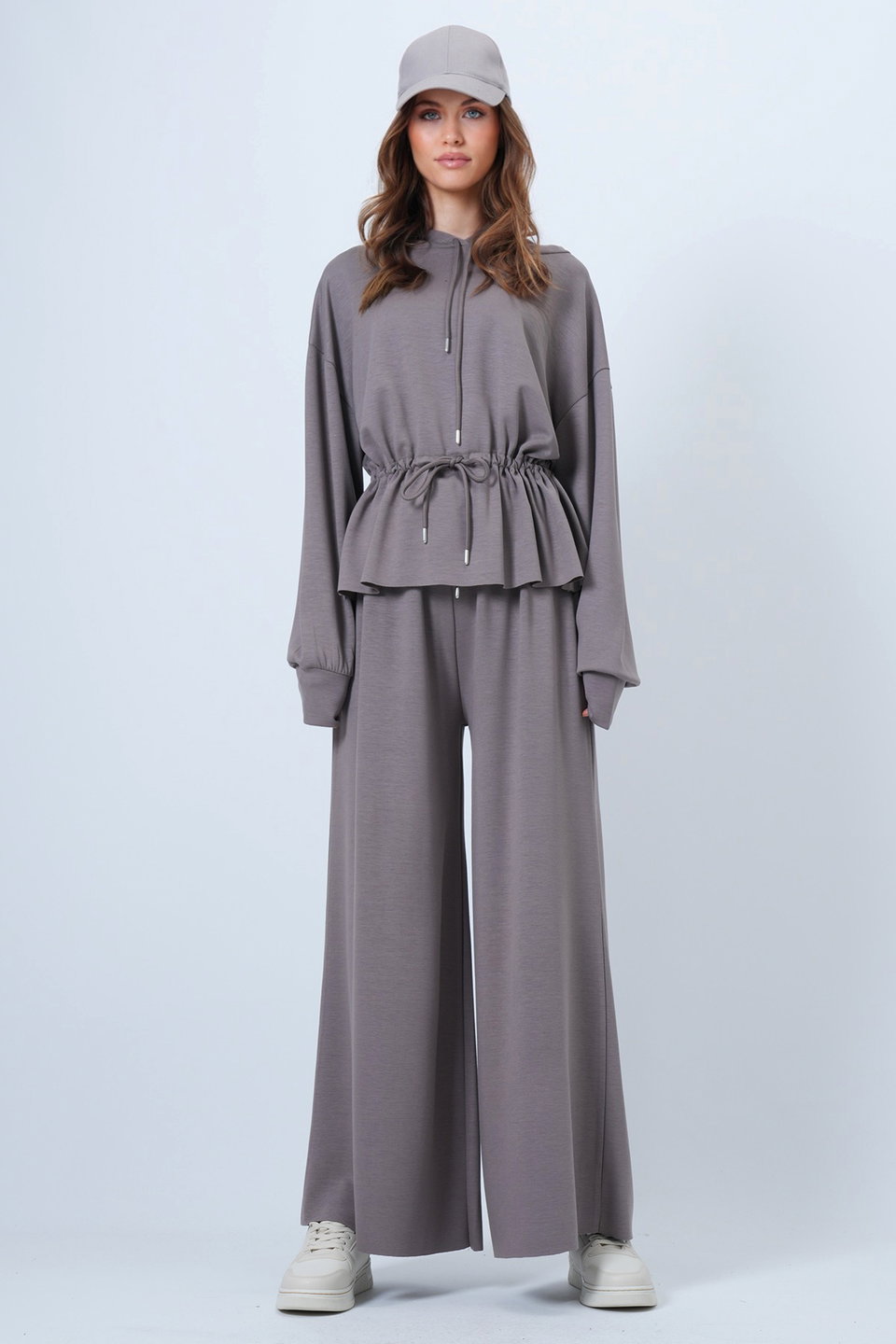 Women's hooded drawstring modal blouse and pants set alc-x14668