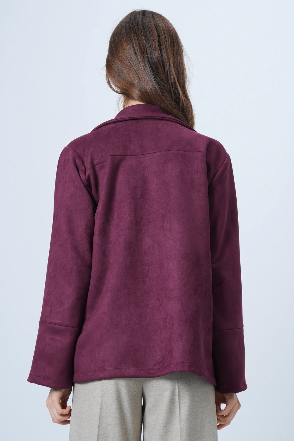 Women's Single Pocket Stitched Faux Suede Jacket Alc-X14404