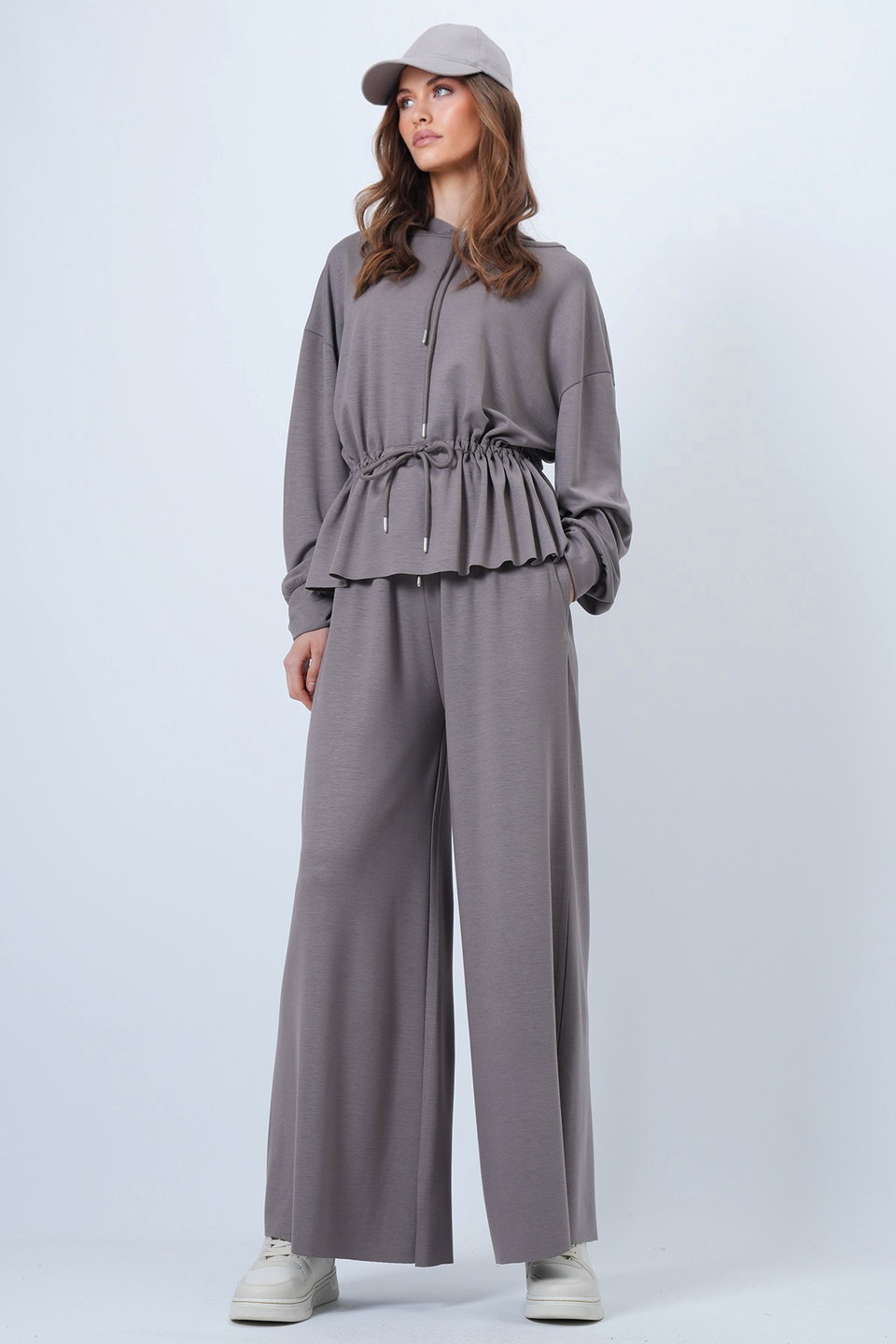 Women's hooded drawstring modal blouse and pants set alc-x14668