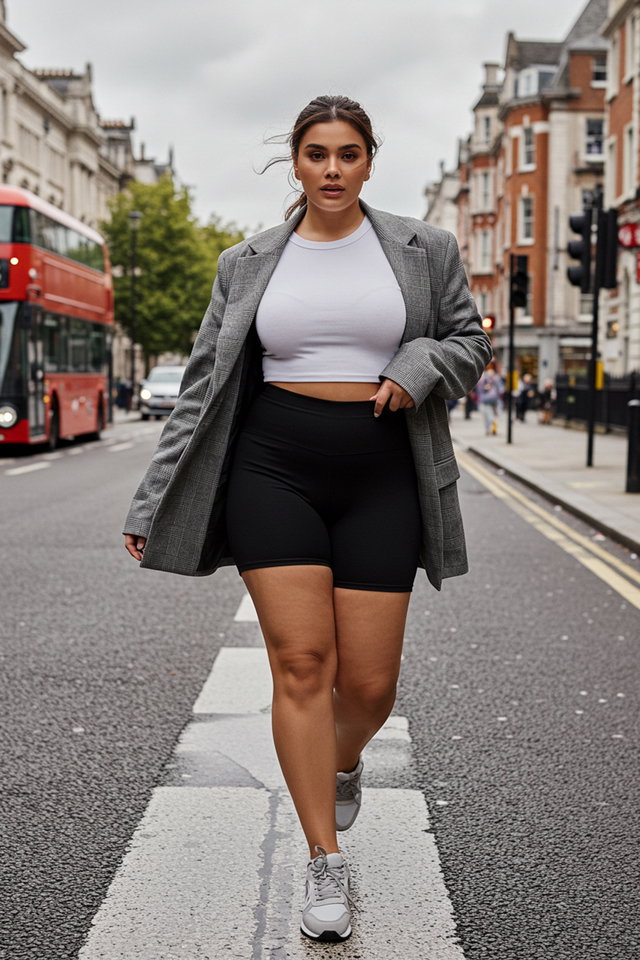 Black - Black Short High Waist Knitted Plus Size Leggings TBBSS23BV00001