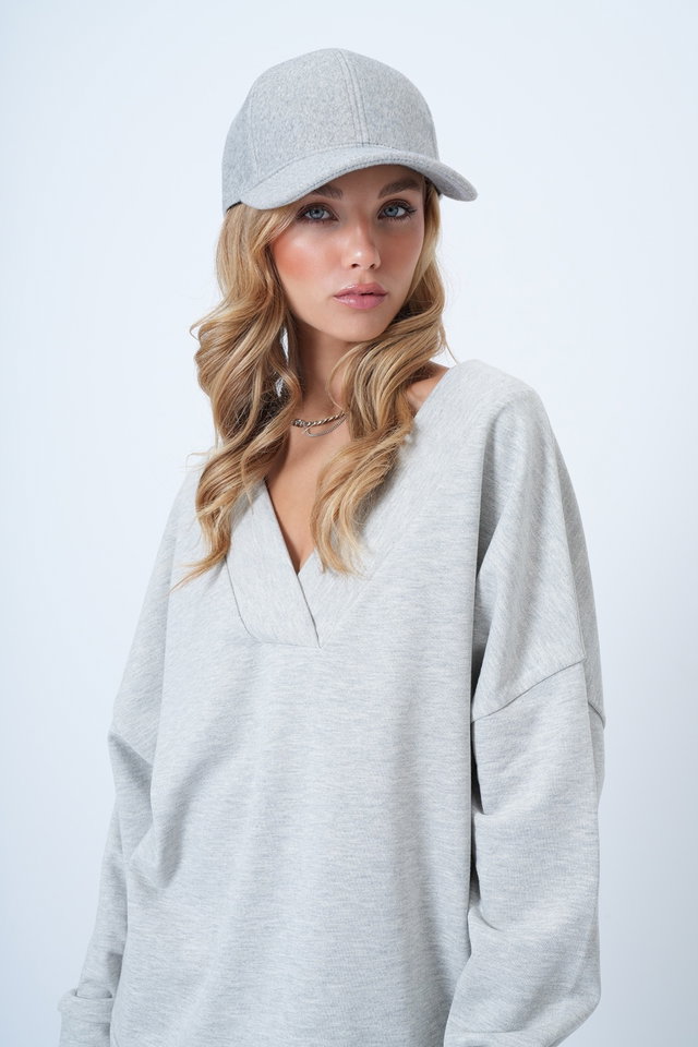 GRAY MELANGE - Women's grey melange checkered trench hat alc-x14594