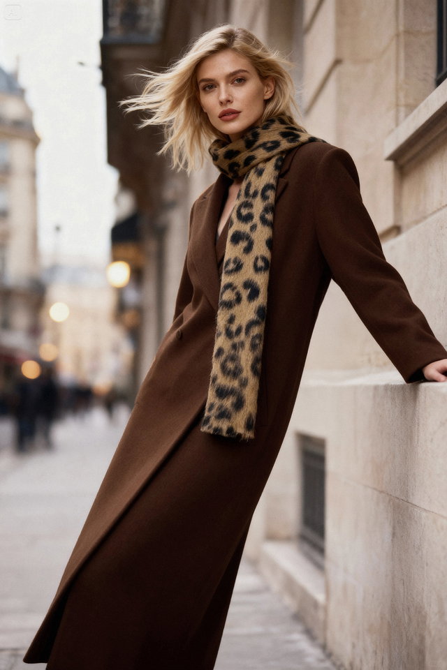 Brown - Soft textured leopard knit scarf twoaw26at00002