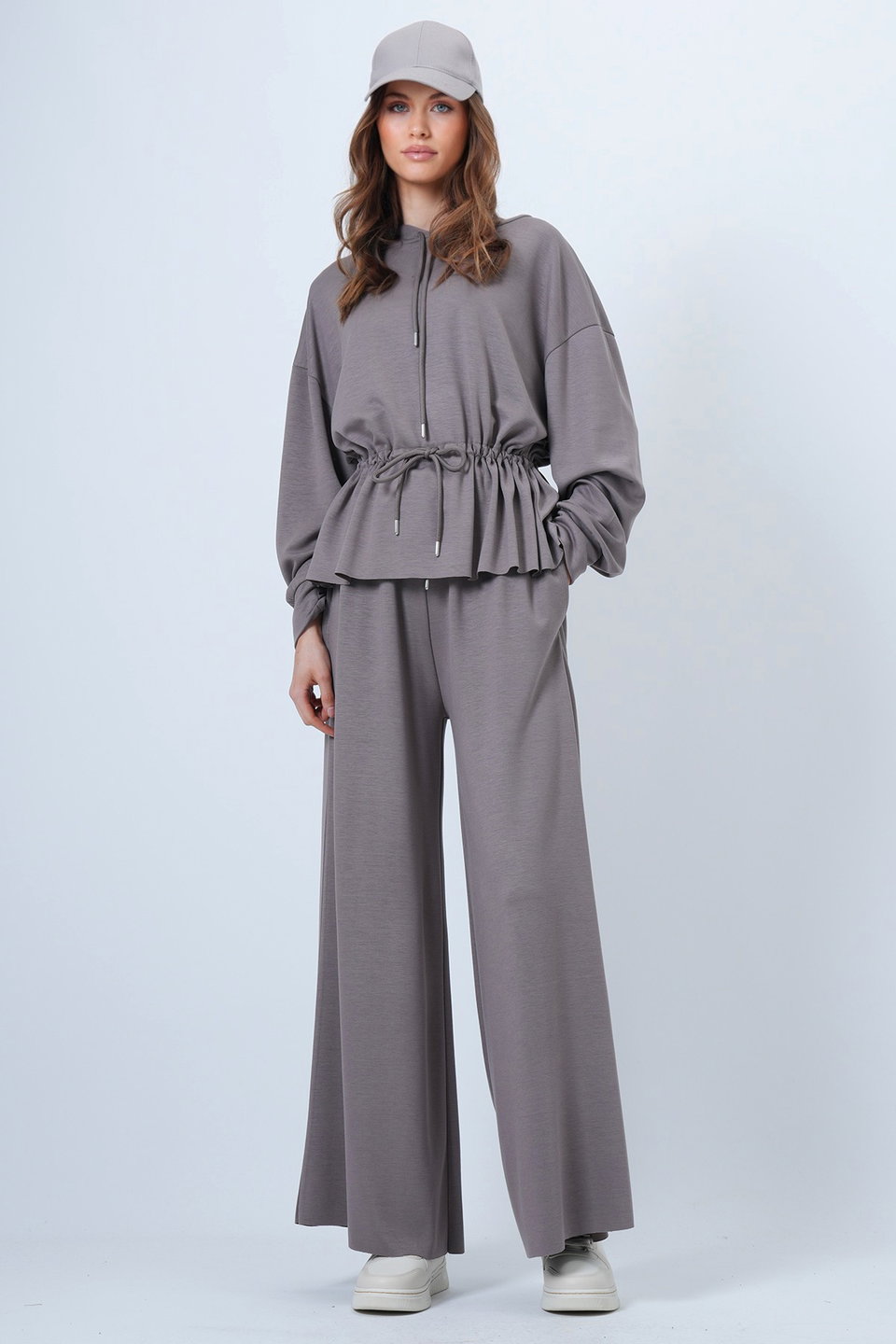 Women's hooded drawstring modal blouse and pants set alc-x14668