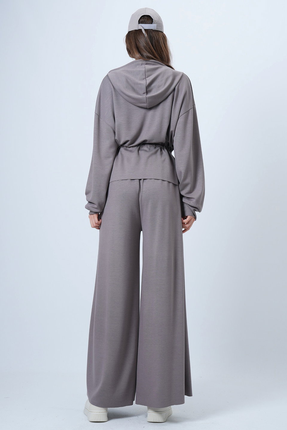 Women's hooded drawstring modal blouse and pants set alc-x14668