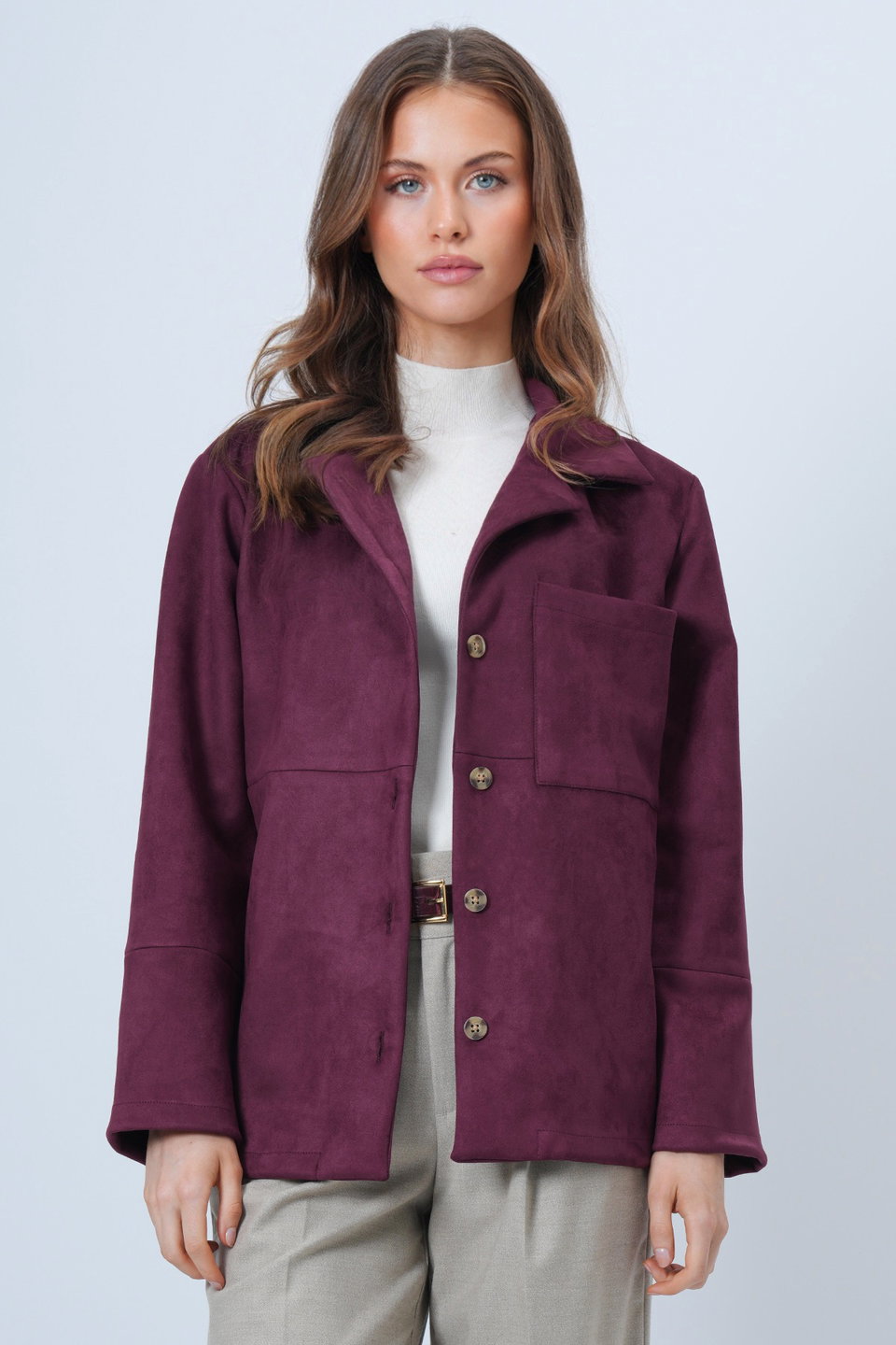 Women's Single Pocket Stitched Faux Suede Jacket Alc-X14404