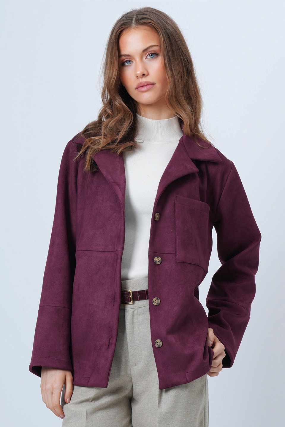 Women's Single Pocket Stitched Faux Suede Jacket Alc-X14404