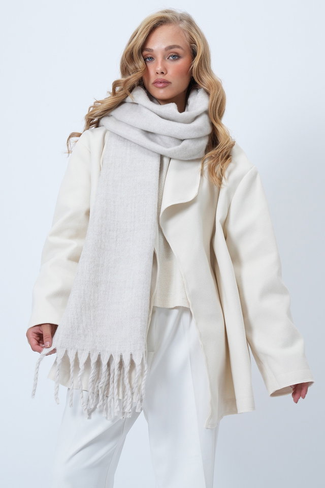 EKRU - Women's Ecru Brown Wool Blend Fringed Winter Shawl Alc-X14581