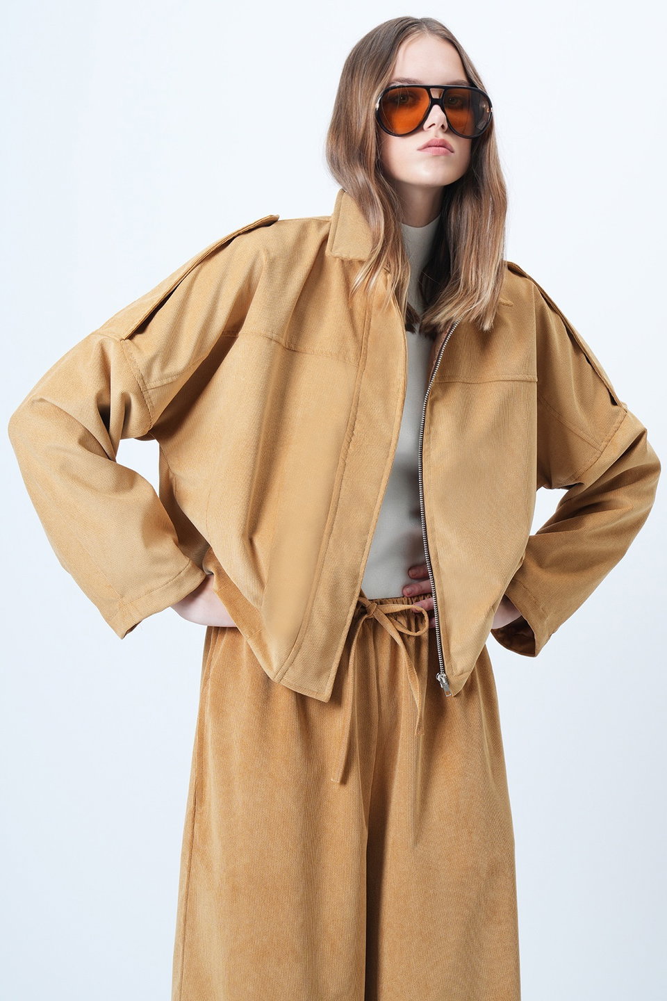 Women's shoulder epaulette lined velvet bomber jacket alc-x14617
