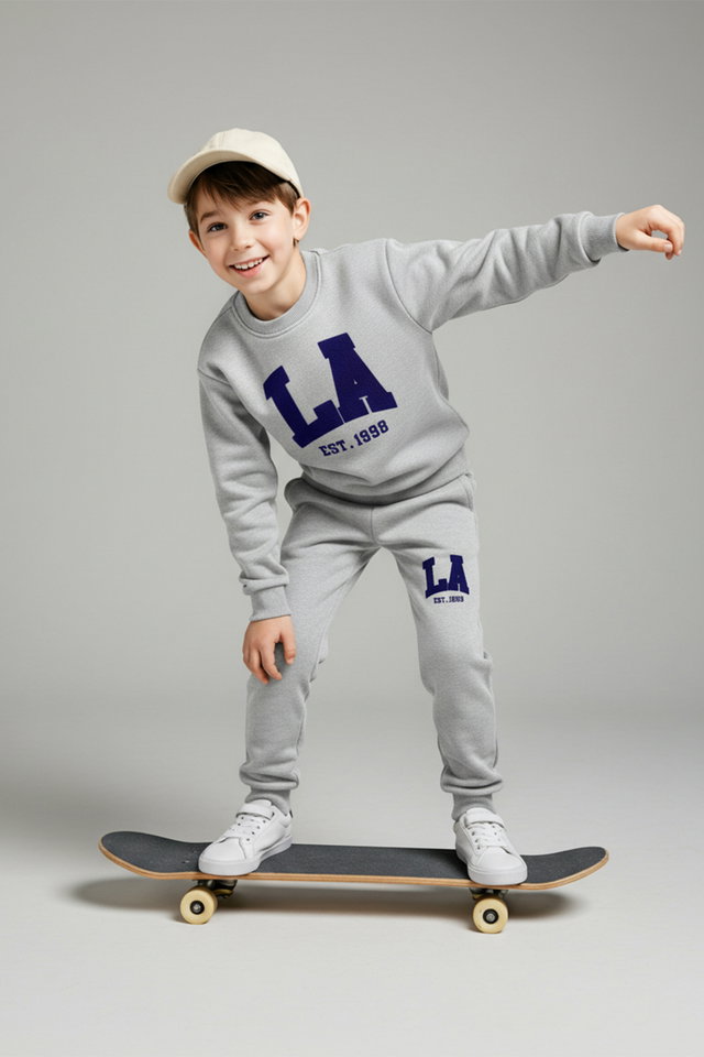 Snow Melange - Red cotton thick/inner fleece printed regular boys' knitted bottom - top set tkdaw26au00048
