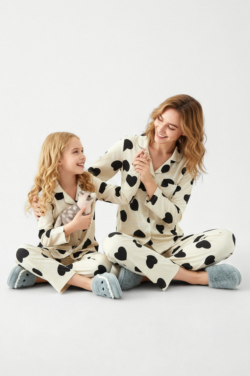Women's Mini Me/Mother Daughter Heart Viscose Woven Pajamas Set Thmaw21Pt0936