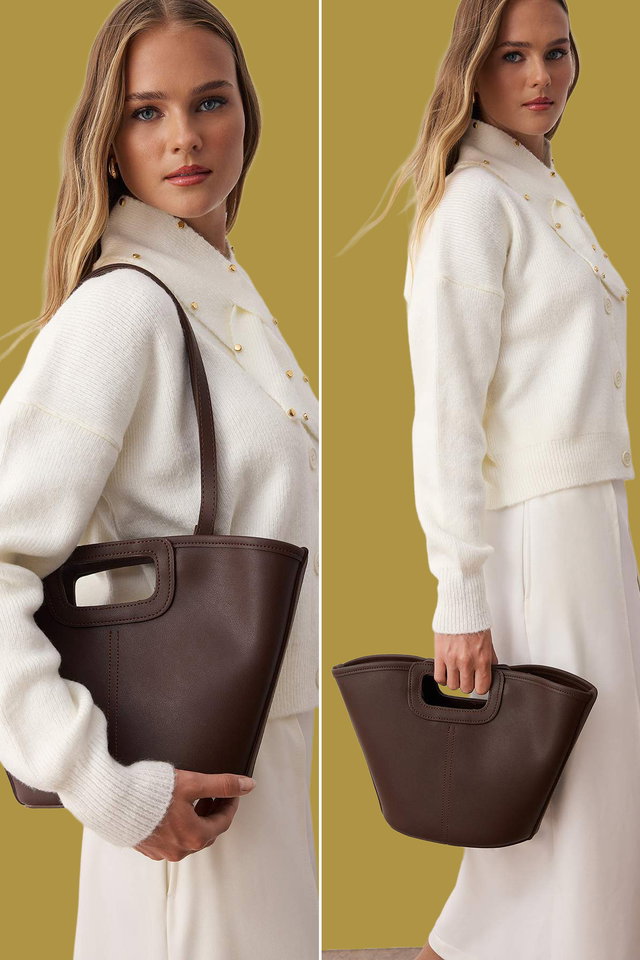 Braun - Brown Stitched Detailed Dual Use Bucket Hand and Shoulder Bag TAKAW26OC00001