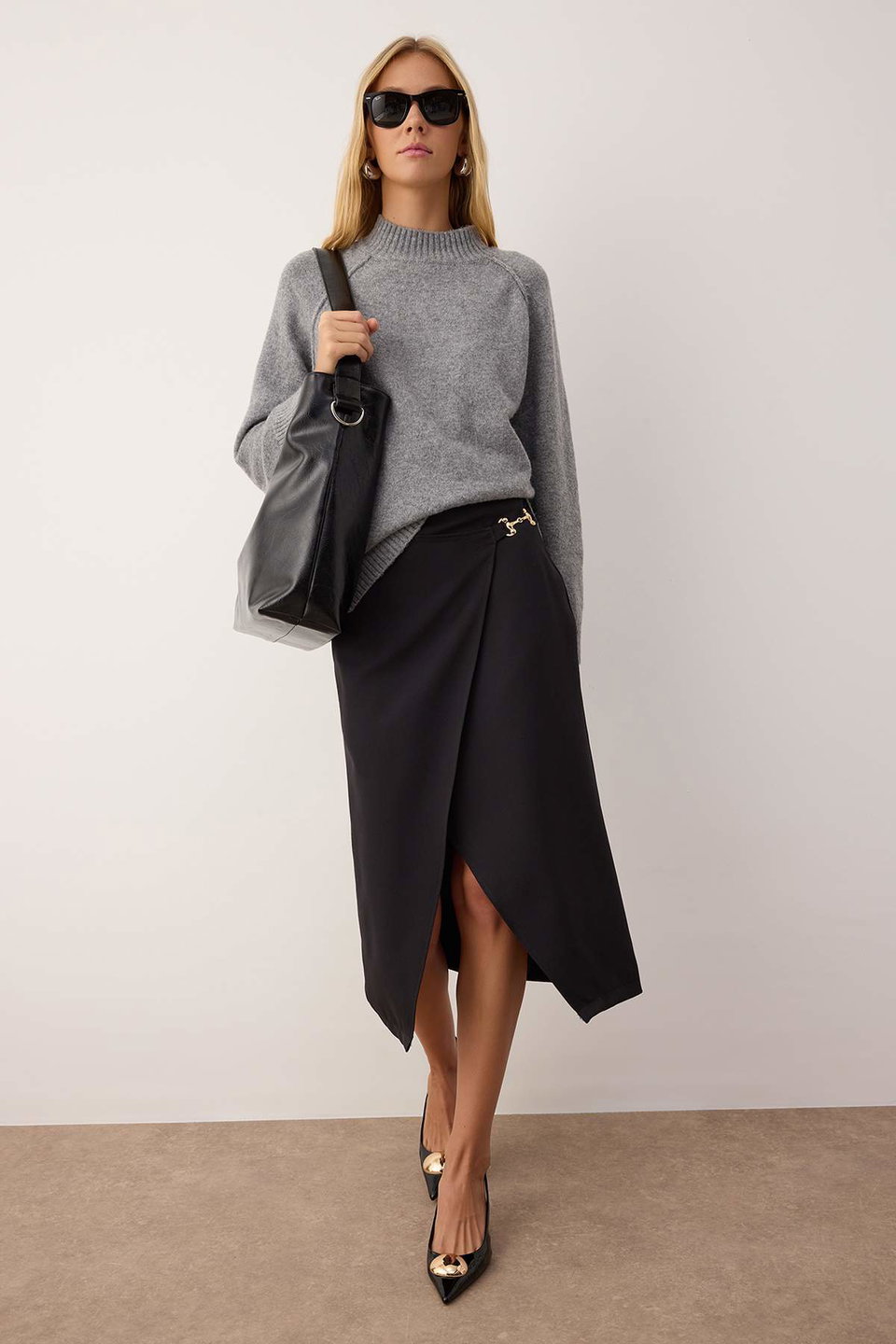Accessory Detailed Double-Breasted Slit Midi Woven Skirt TWOAW26ET00080