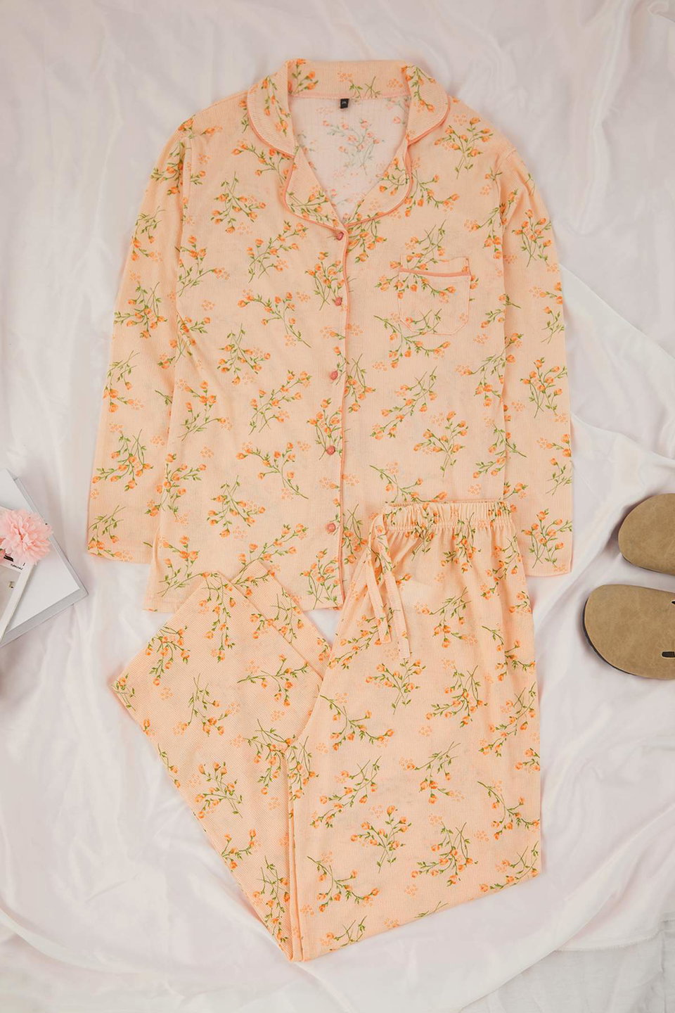 Owl Patterned Shirt Collar Textured Knitted Pajama Set TBBAW26AI00039