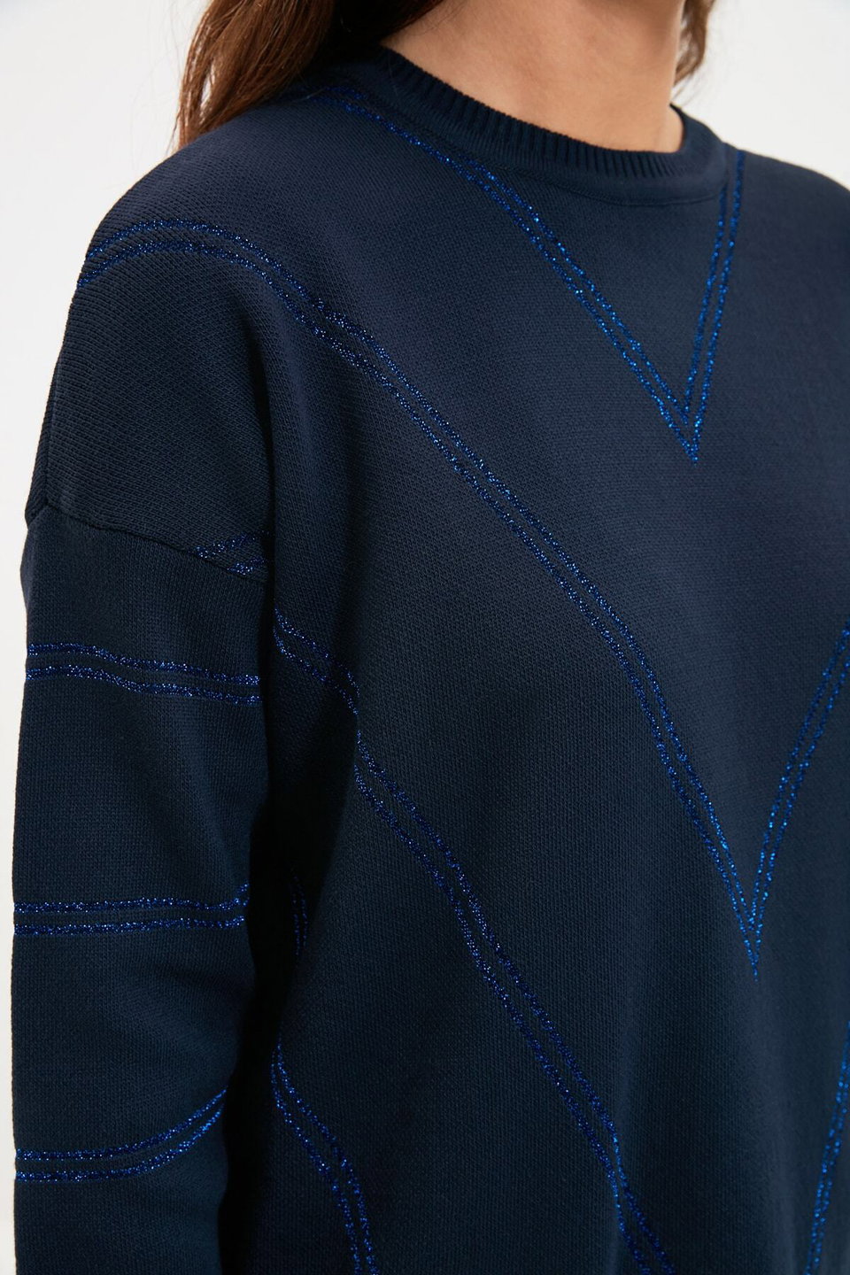 Silvery Long Knitwear Sweater TCTAW22AK0129