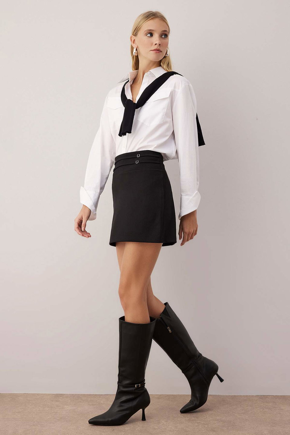 Double Belt Detailed A-line/Belt-Opening Flexible Knitted Skirt TWOAW26ET00115